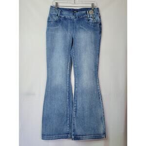 FLAMINGALS Side Zip Medium Wash Blue Stretch Flare Denim Jeans Womens Sz: L